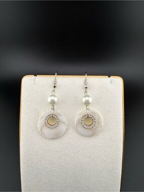 Pearl and Mother-of-Pearl Drop Earrings with Crystal Circle with Zirconia